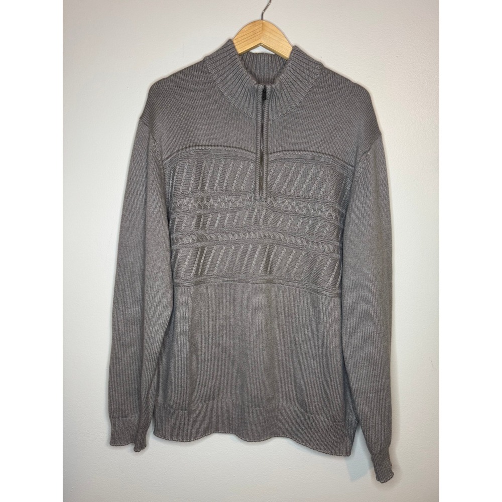 Cutter & Buck Mens Taupe Gray Cashmere Angora Blend Quarter Zip Sweater Large